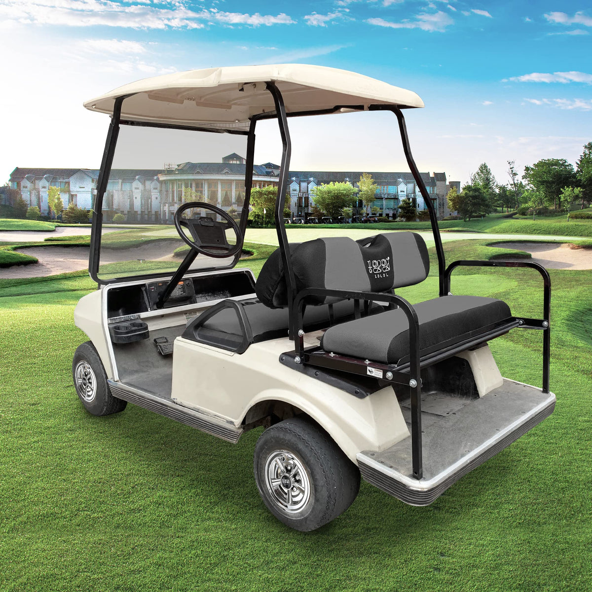 10L0L golf cart seat cover fabric close-up highlights breathable air mesh for comfort