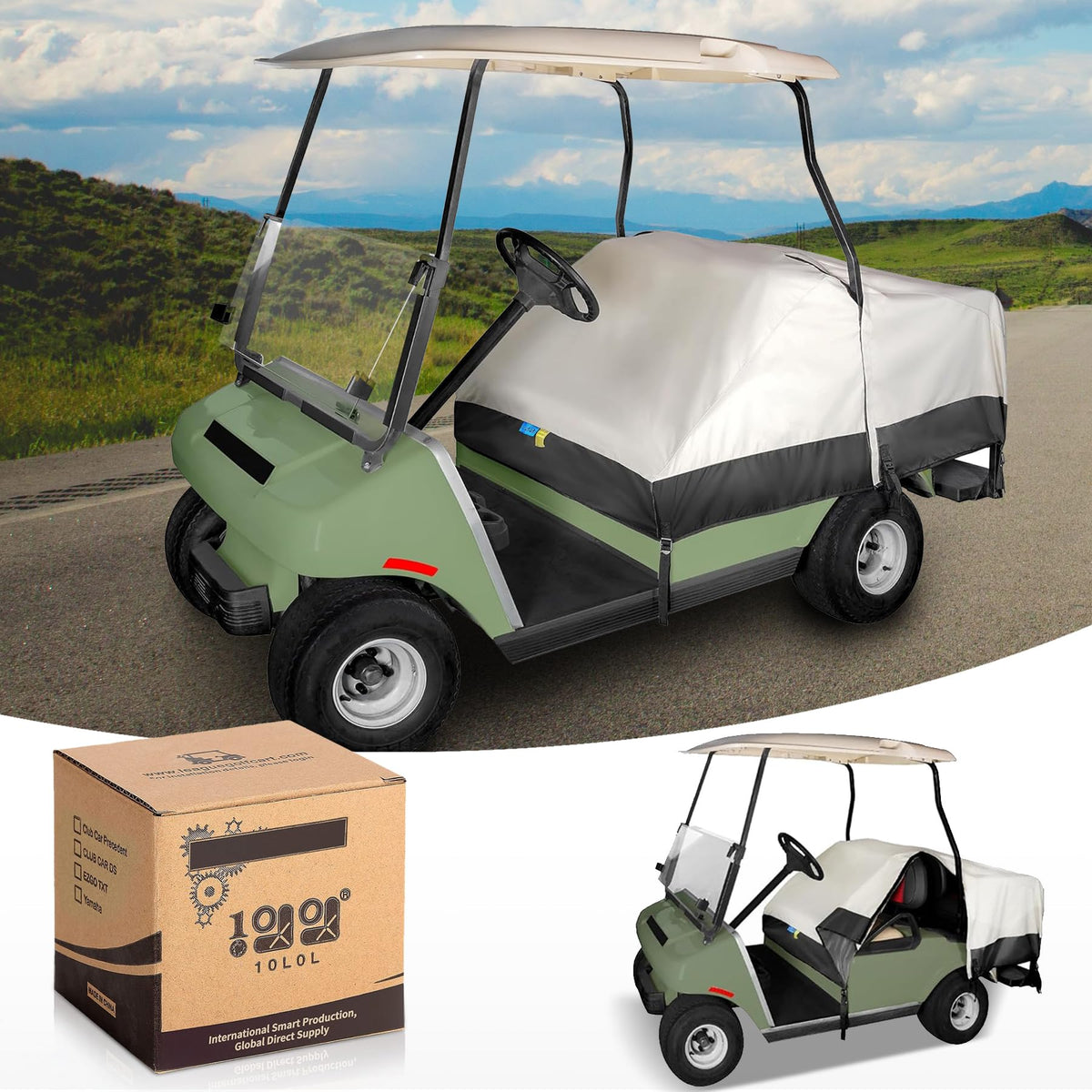 10L0L golf cart seat cover on front seats protecting from rain and sun