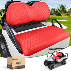 10L0L front seat cover for Club Car Precedent, red diamond pattern protects seats.