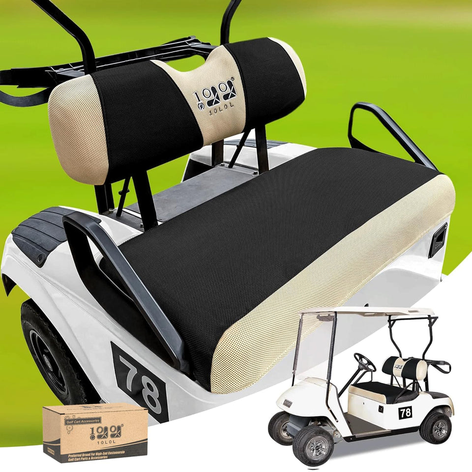 10L0L golf cart seat cover on EZGO TXT/RXV front seat provides snug protection