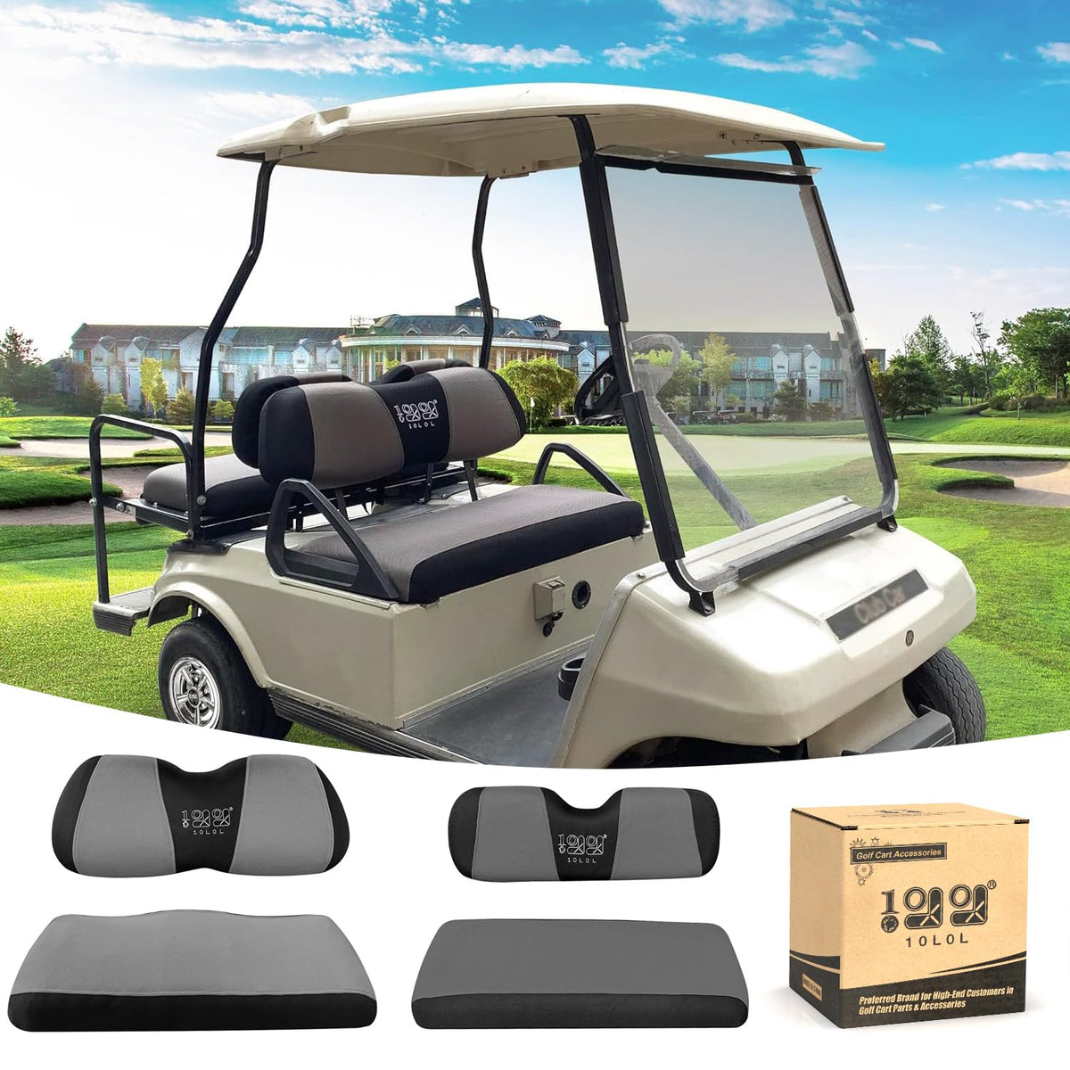 10L0L golf cart seat cover front view with breathable 3D mesh protects passenger seat