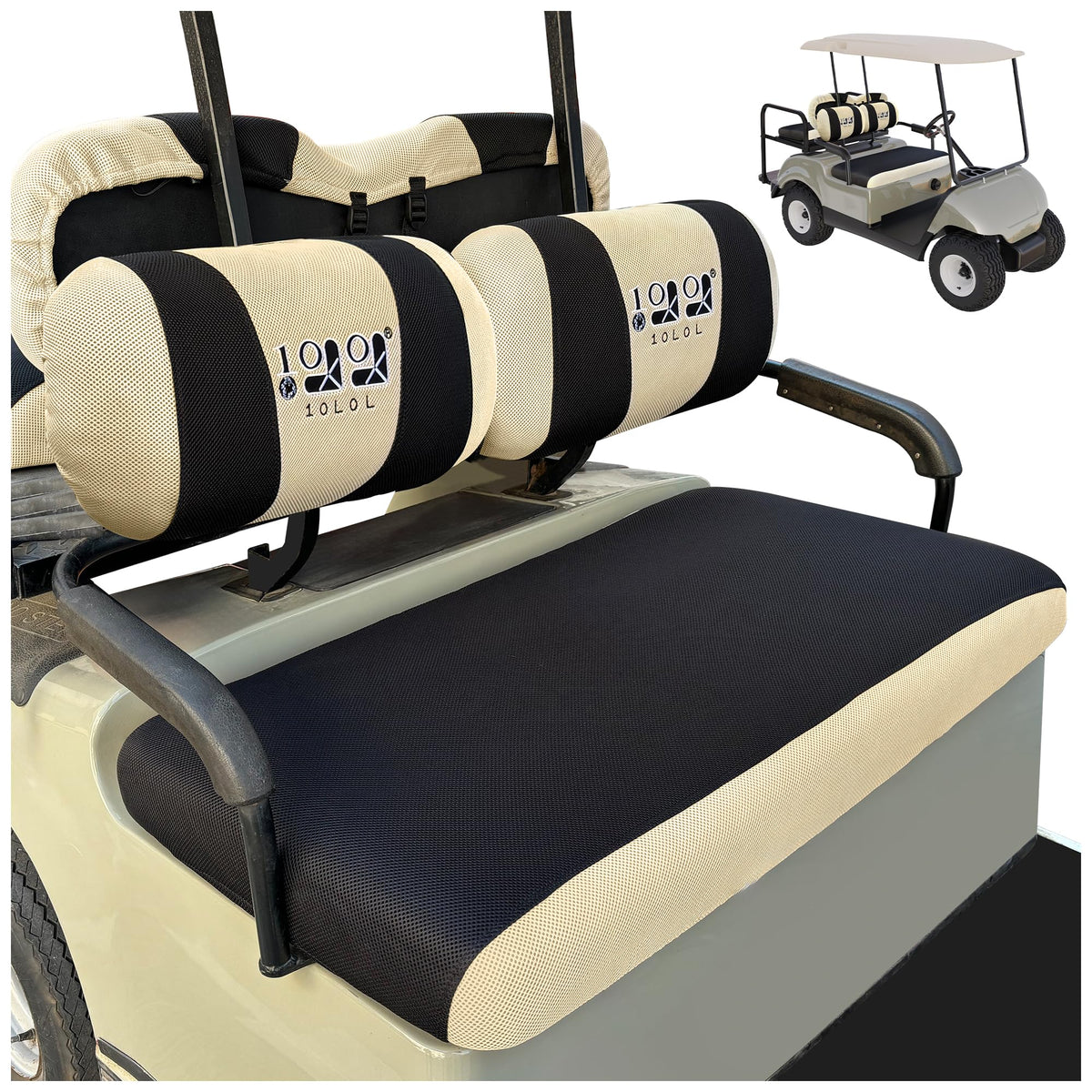 10L0L golf cart seat cover for Yamaha G11 front; breathable mesh for everyday use.