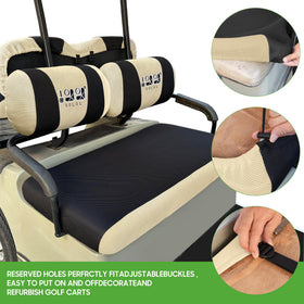 10L0L golf cart seat cover for Yamaha G14 front; enhances comfort and cleanability.