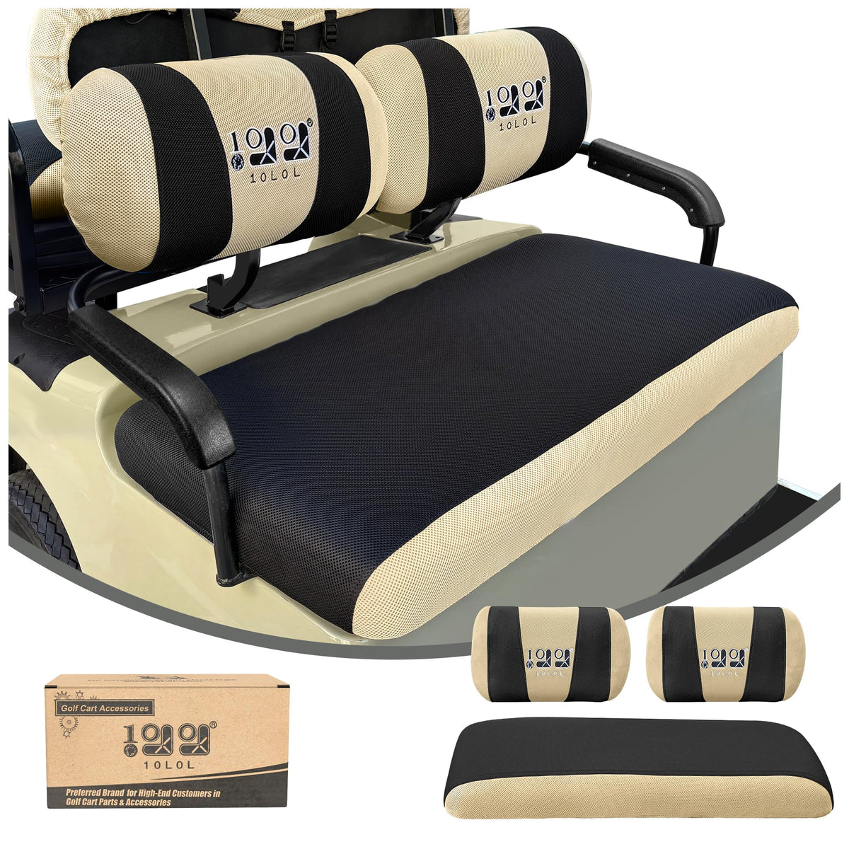 10L0L golf cart seat cover for Yamaha G22 front; protects seats from wear and sun.