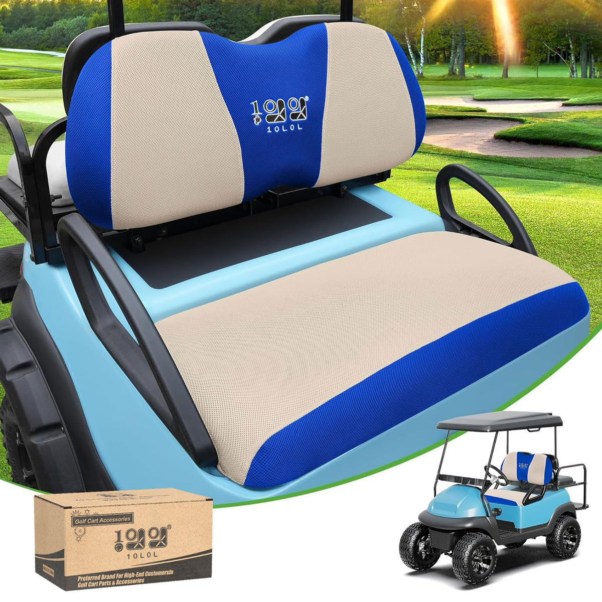 10L0L golf cart seat cover for Yamaha G29 Drive2 full coverage protects seats from UV and wear.