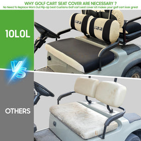 10L0L golf cart seat cover for Yamaha G9 front; durable and breathable for hot days.