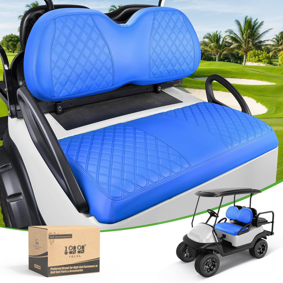 10L0L golf cart seat covers front Club Car Precedent with diamond pattern, protection and color.
