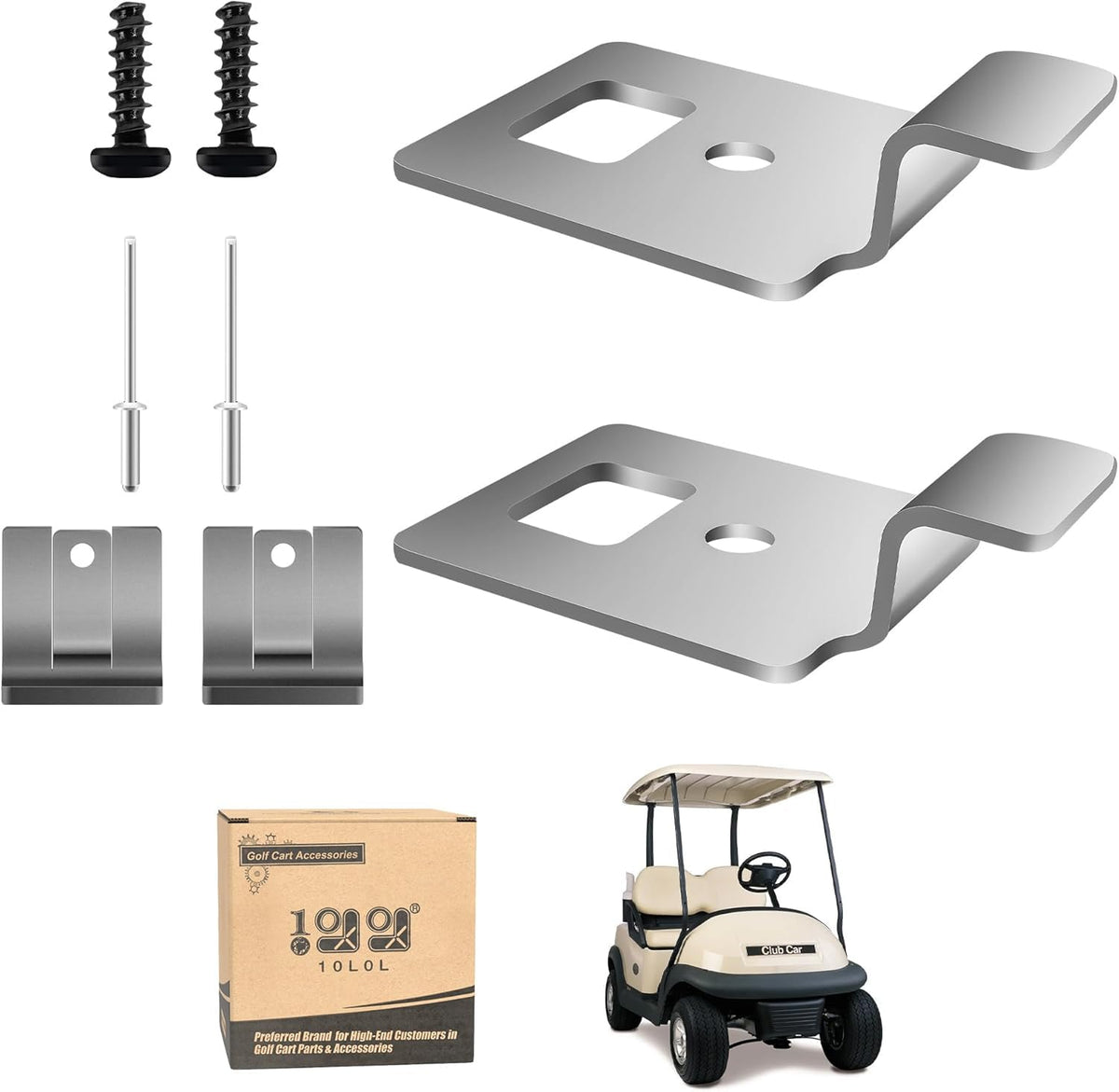 10L0L Golf Cart Seat Hinge Plate close-up, sturdy steel for lasting durability.