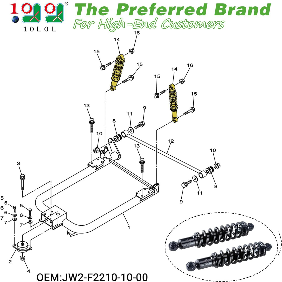 10L0L golf cart shock absorber kit packaging highlights OEM replacement compatibility