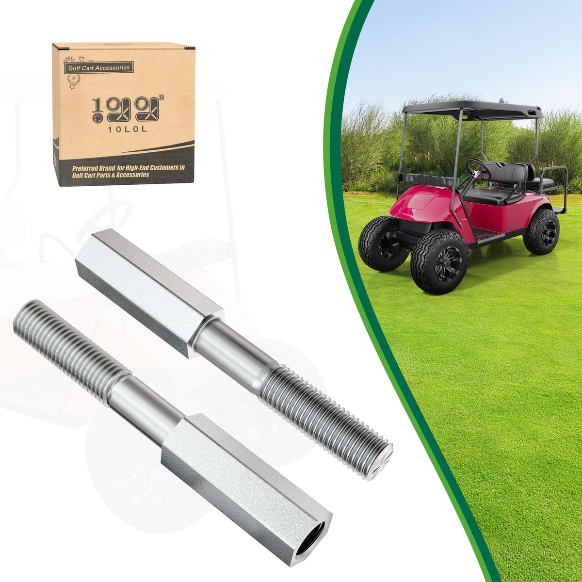 10L0L golf cart shock extension rod kit side view improves ride stability on uneven roads.