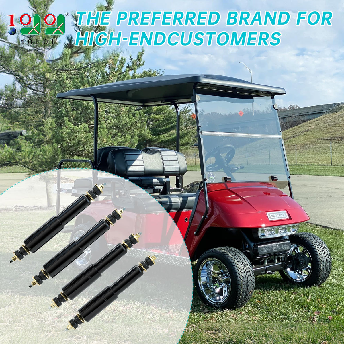10L0L EZGO TXT rear shocks deliver smoother golf cart handling