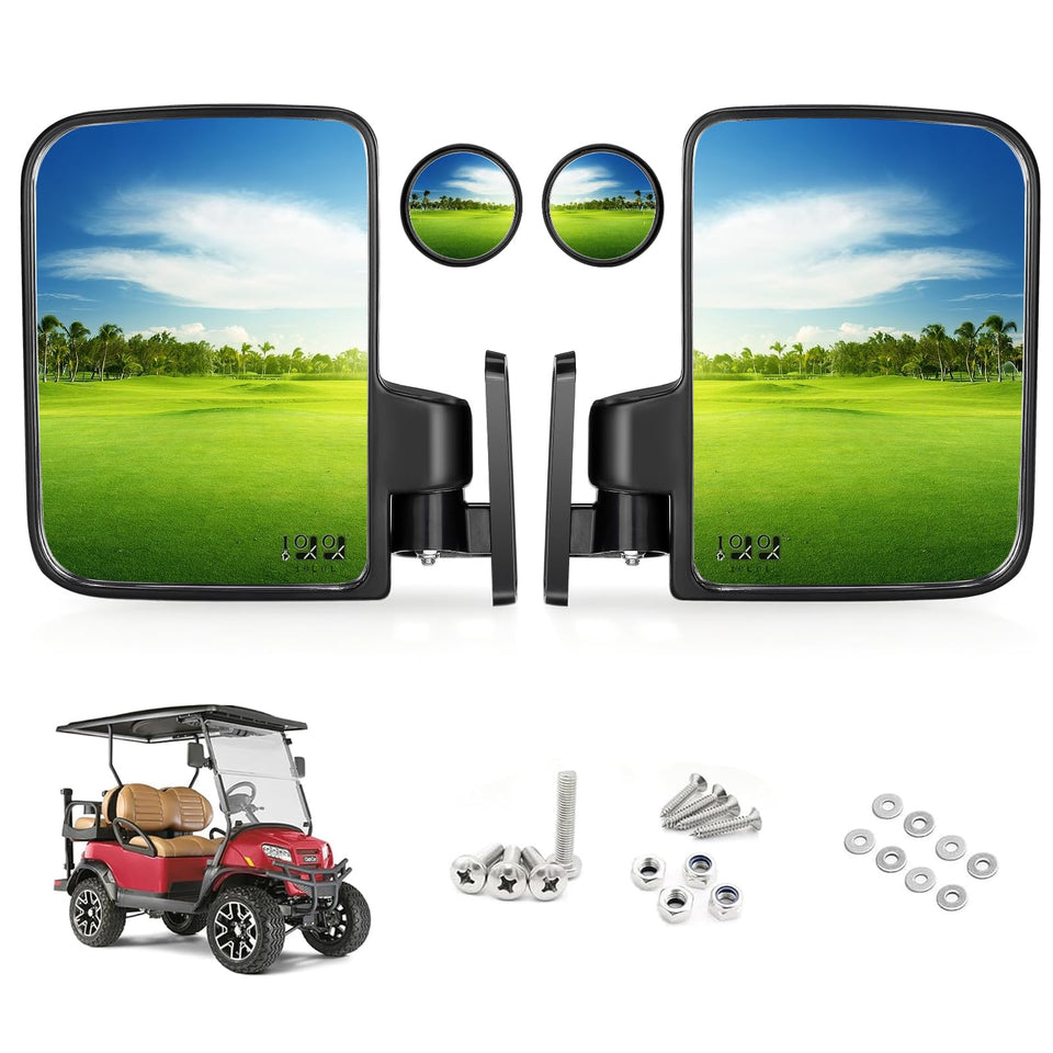 10L0L golf cart side mirror with wide 7x5 inch view for better rear awareness.