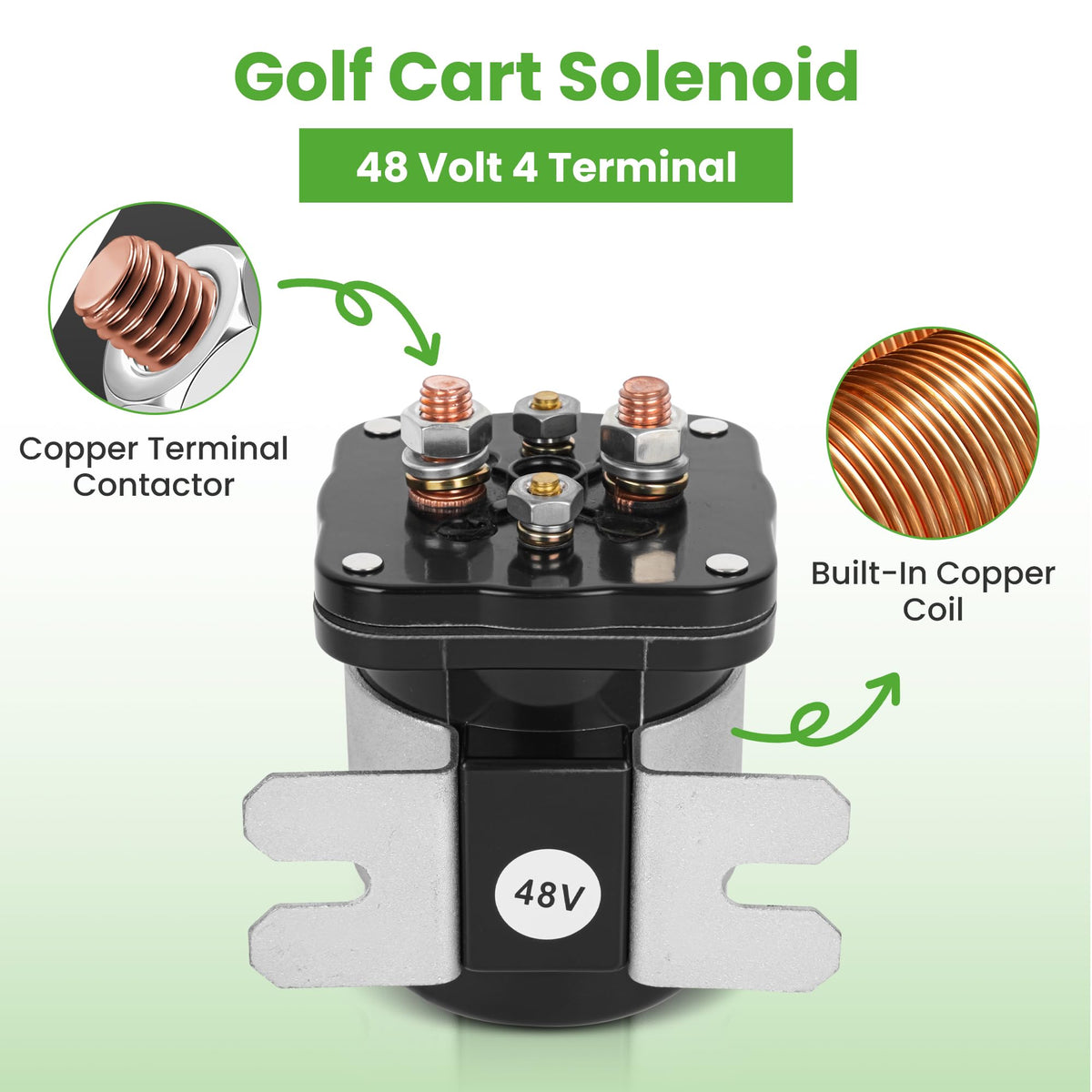 10L0L golf cart solenoid assembly on bracket for easy install.