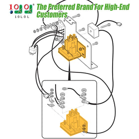 10L0L Golf Cart solenoid side view with four-terminal design for quick replacement.