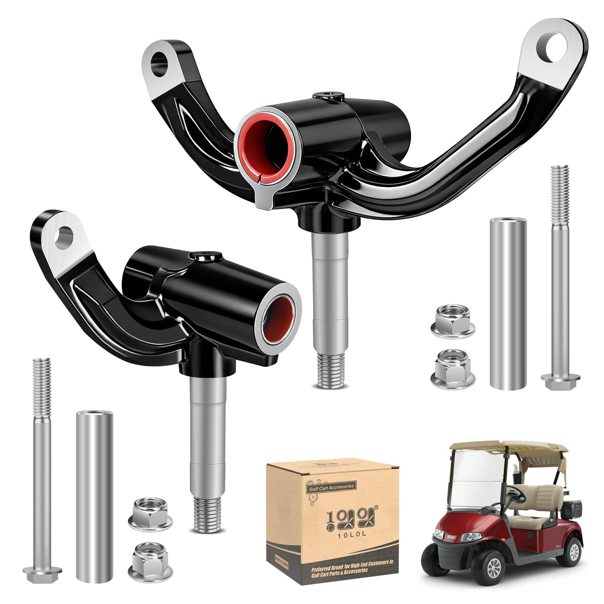 10L0L golf cart spindle assembly, driver side, ready for quick front-end replacement.