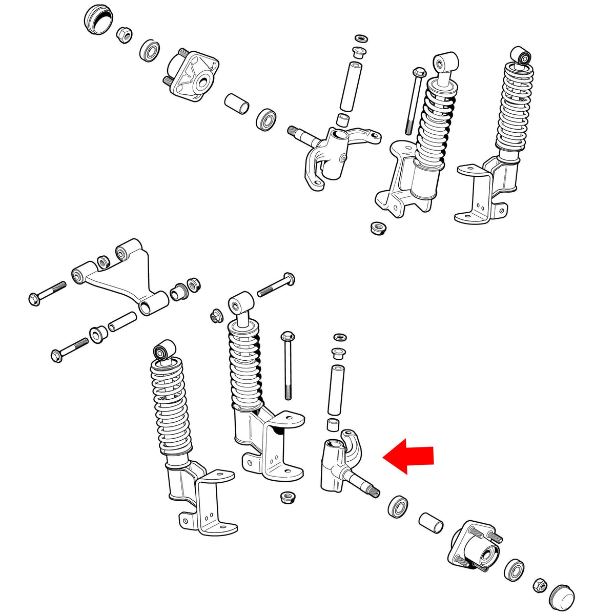 10L0L golf cart spindle assembly for EZGO RXV ensuring front-end stability