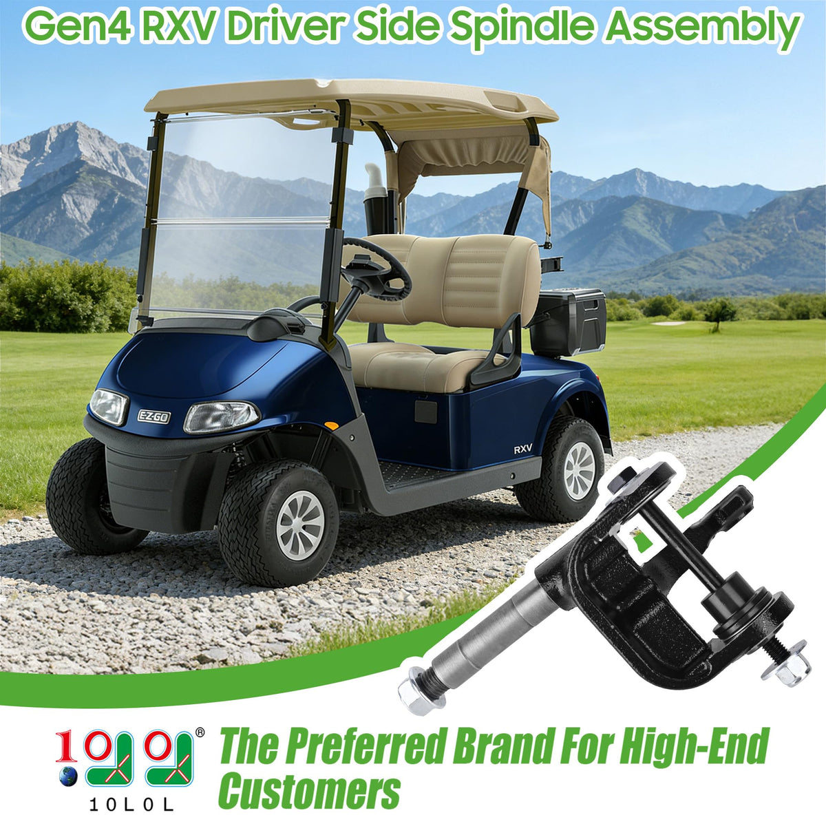 10L0L golf cart spindle gen4 left driver side kit ensures easy install.