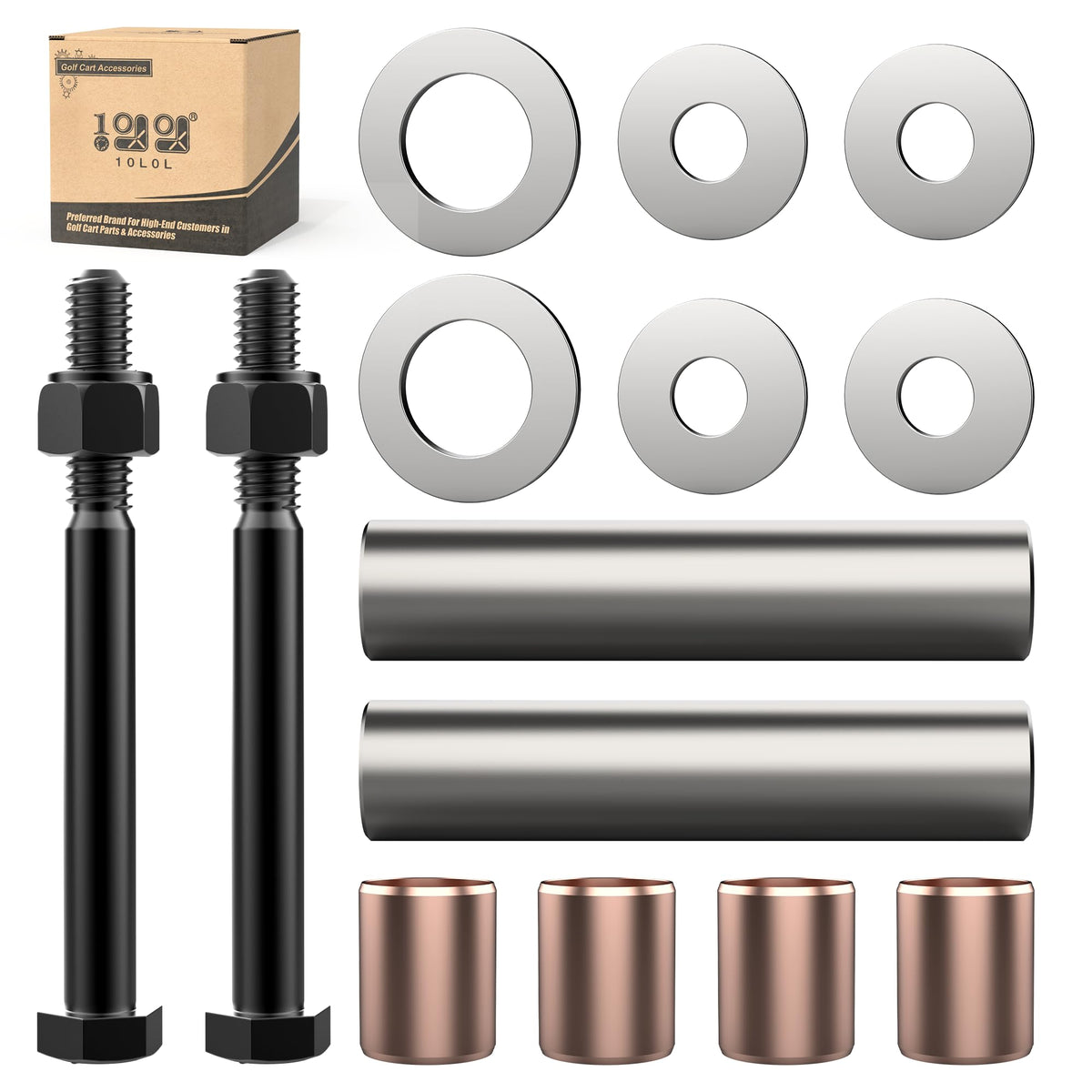 10L0L golf cart spindle king-pin tube bushing kit improves EZGO ride quality