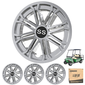 10L0L EZGO 8in wheel covers with chrome finish enhance cart aesthetics