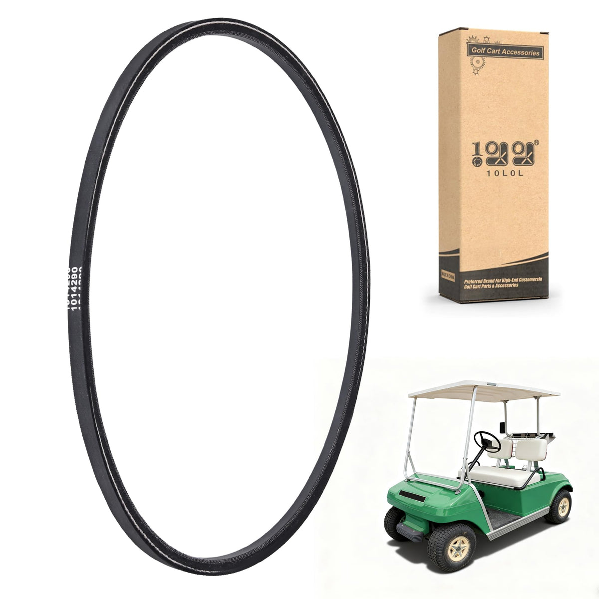 10L0L golf cart belt 1014290 front view shows aramid reinforcement for longevity.