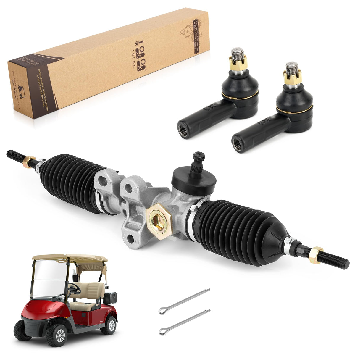 10L0L golf cart steering gear box assembly, front view, enhances steering control