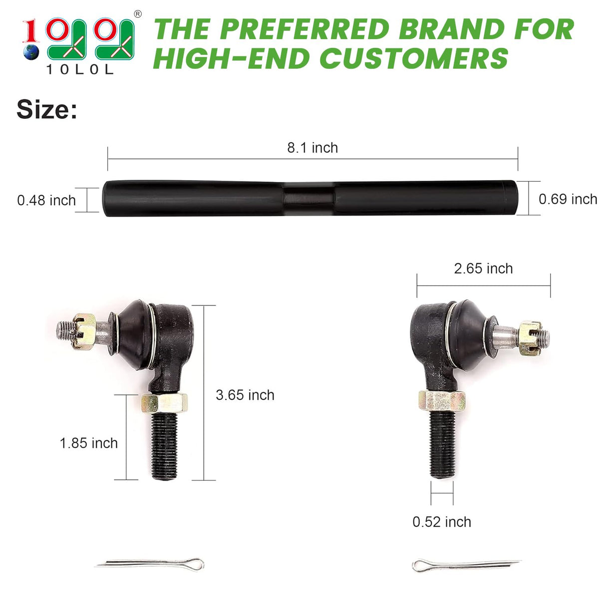 10L0L golf cart steering tie-rod end left view for EZGO TXT ensures smooth alignment