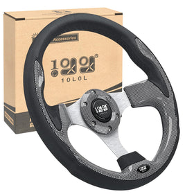 10L0L carbon fiber steering wheel visual for a durable golf cart upgrade.
