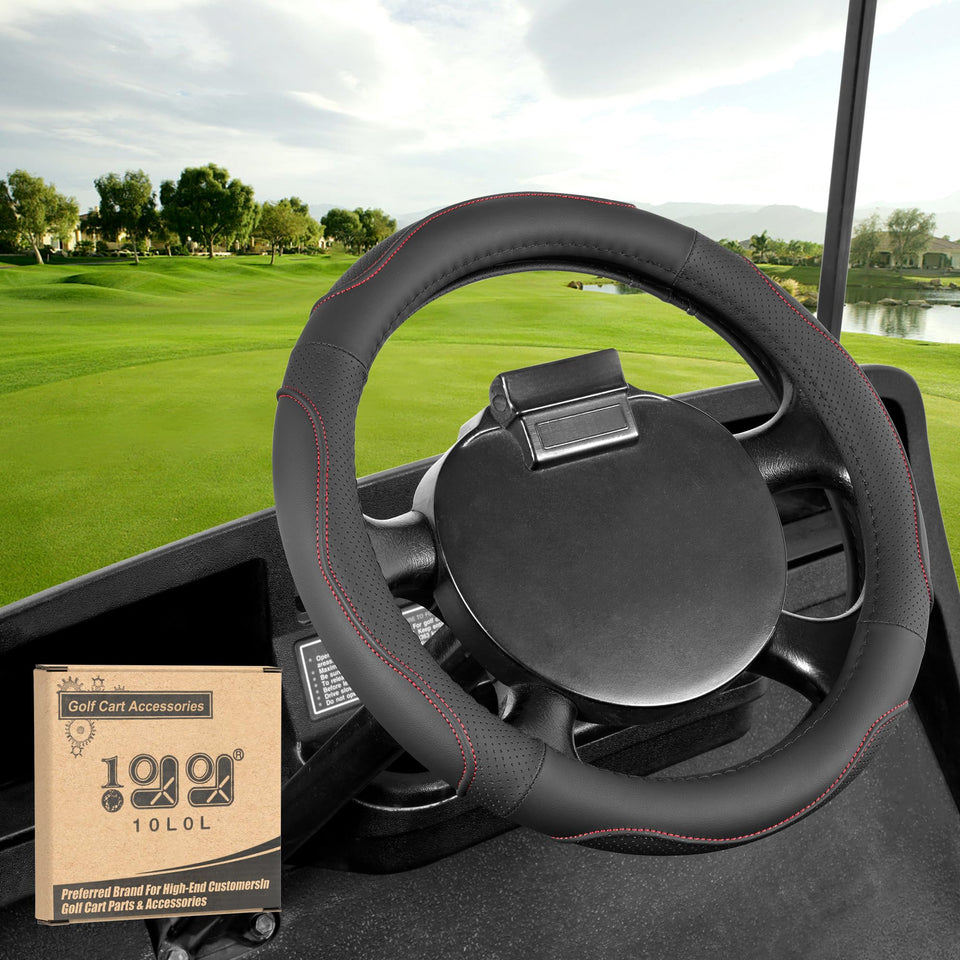 10L0L golf cart steering wheel cover close-up shows soft texture and breathability