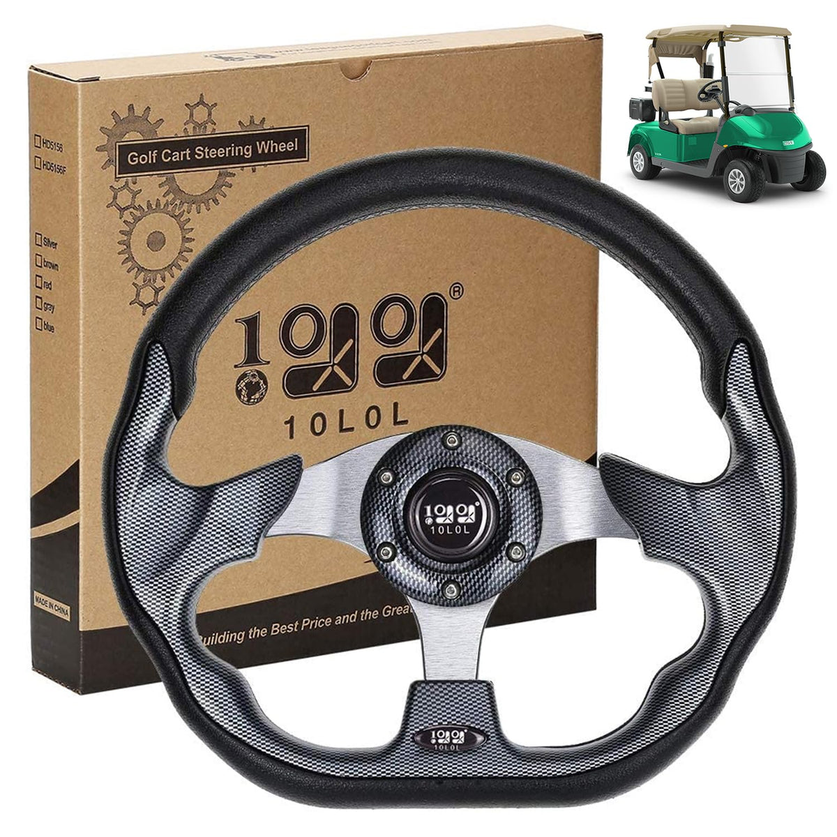 10L0L golf cart steering wheel in magnet gray offering a comfortable, universal fit.