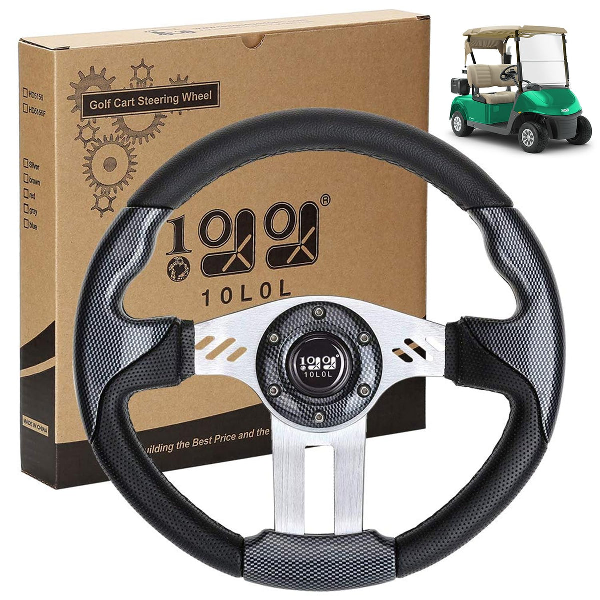 10L0L golf cart steering wheel with universal fit for enhanced grip and comfort