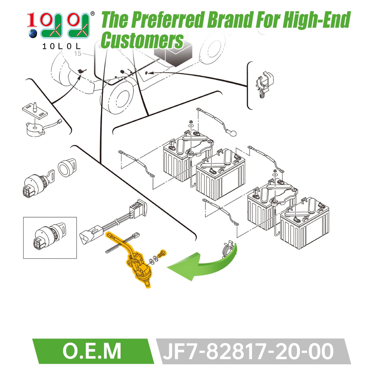 10L0L stop switch wiring connector detail designed for easy installation on Yamaha carts.