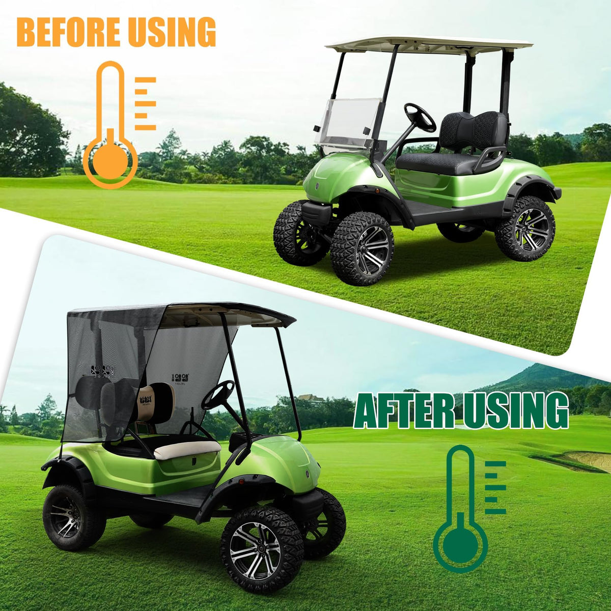 Full roof coverage keeps sun out from above for Yamaha G29 Drive