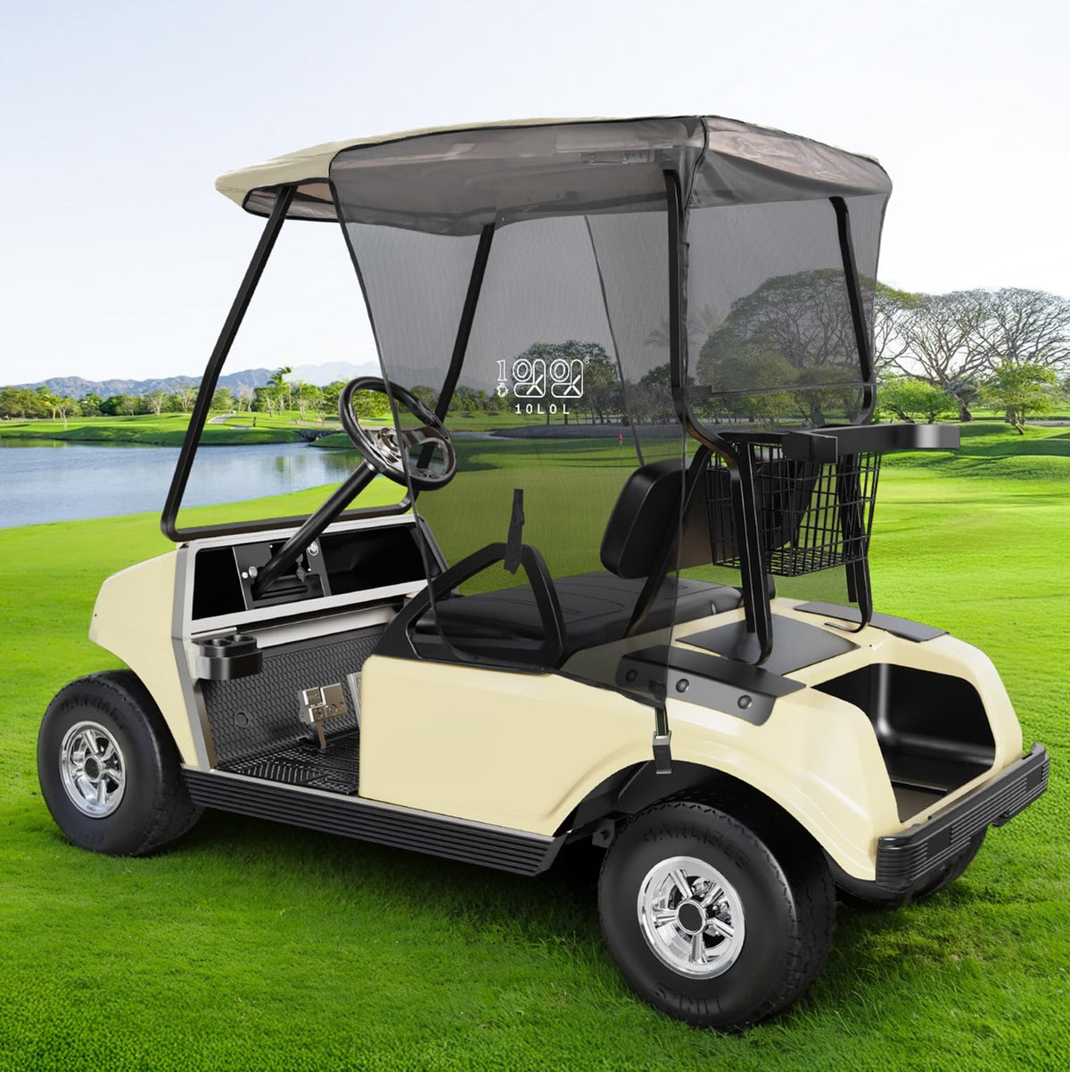 10L0L Golf Cart Sun Shade beige top cover protects from sun while allowing airflow