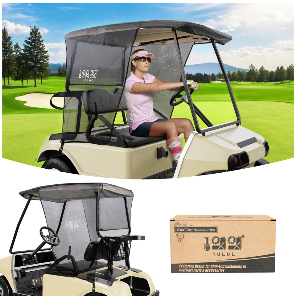 10L0L golf cart sun shade cover on Club Car DS Precedent roof reduces sun exposure