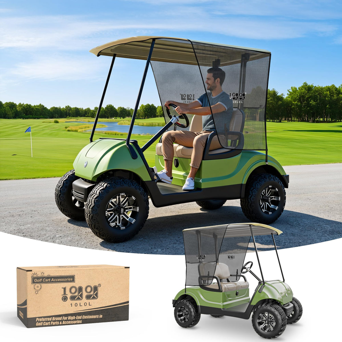 10L0L sun shade cover on Yamaha G29 Drive roof provides sun protection and airflow