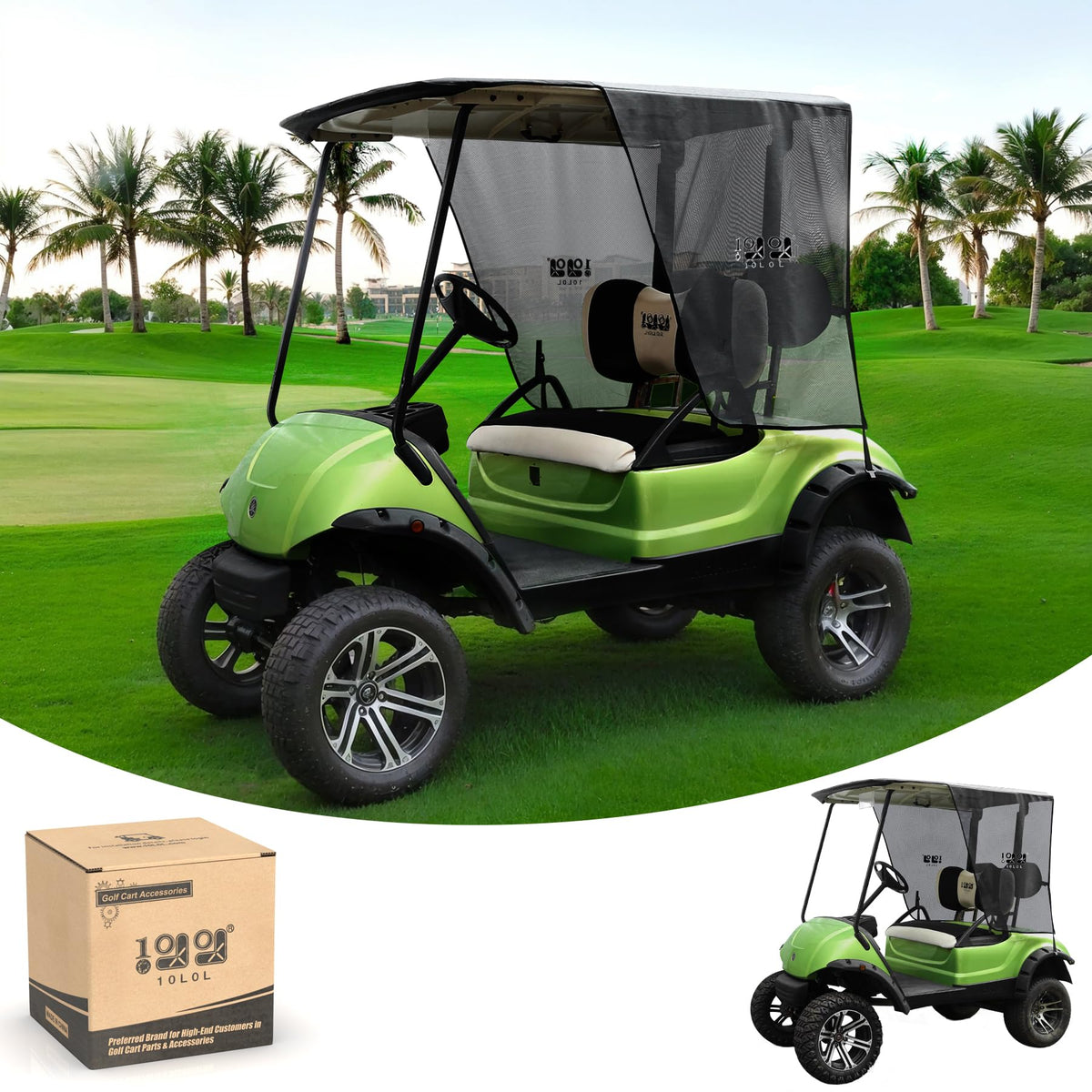 10L0L golf cart sun shade on Yamaha G29 Drive roof for cooler rides