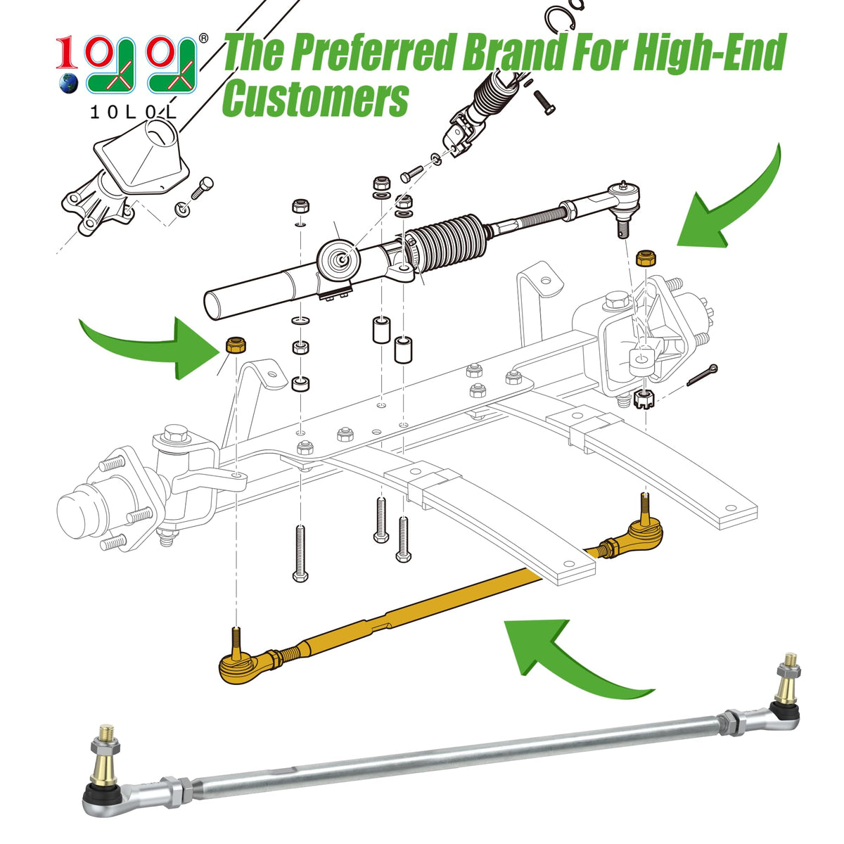 10L0L golf cart tie rod assembly right 26in for smooth tracking