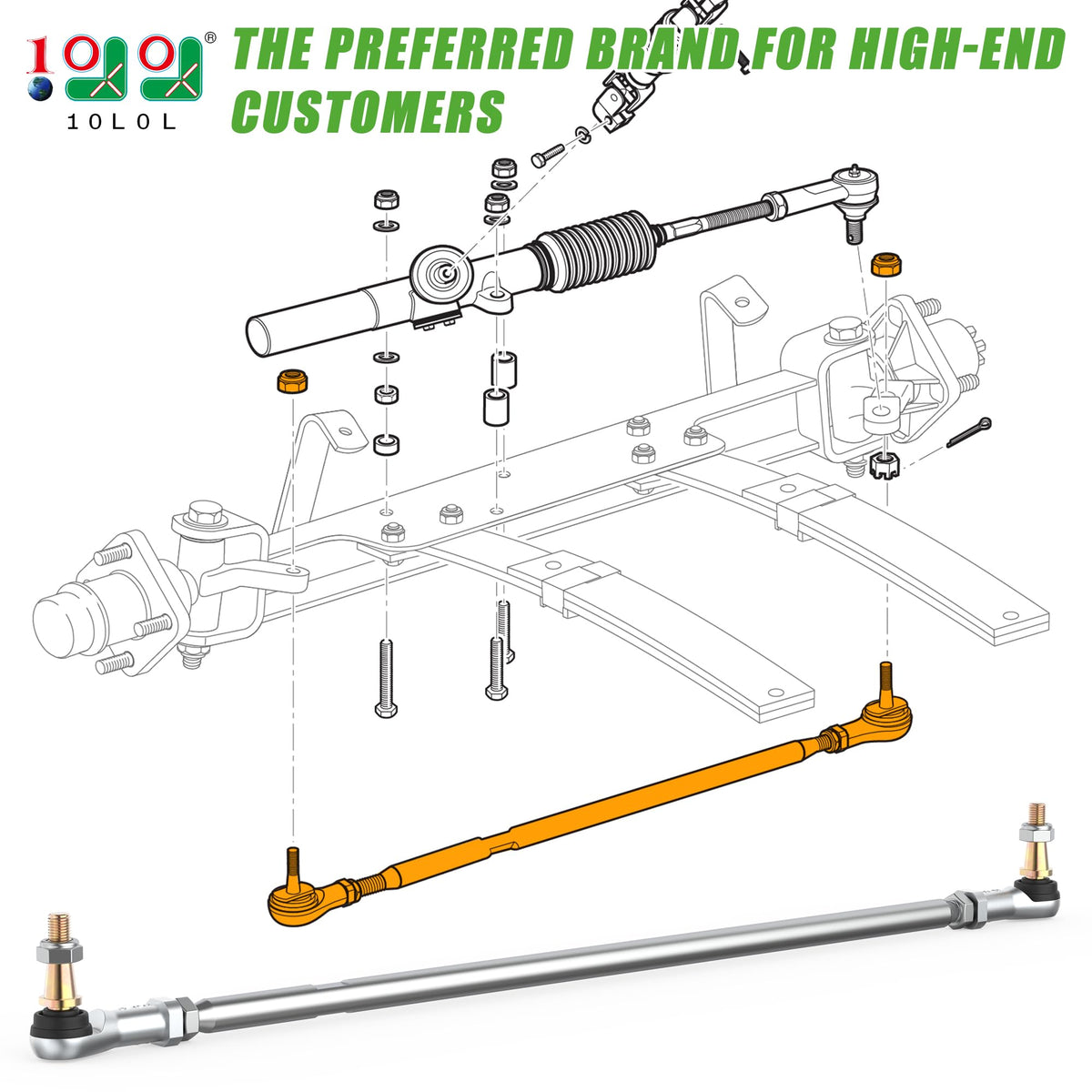 Left-hand tie rod end on 10L0L Golf Cart assembly.