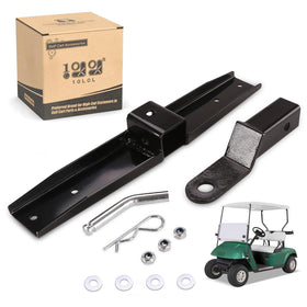 10L0L golf cart trailer hitch attached to EZGO TXT rear bumper for added towing.