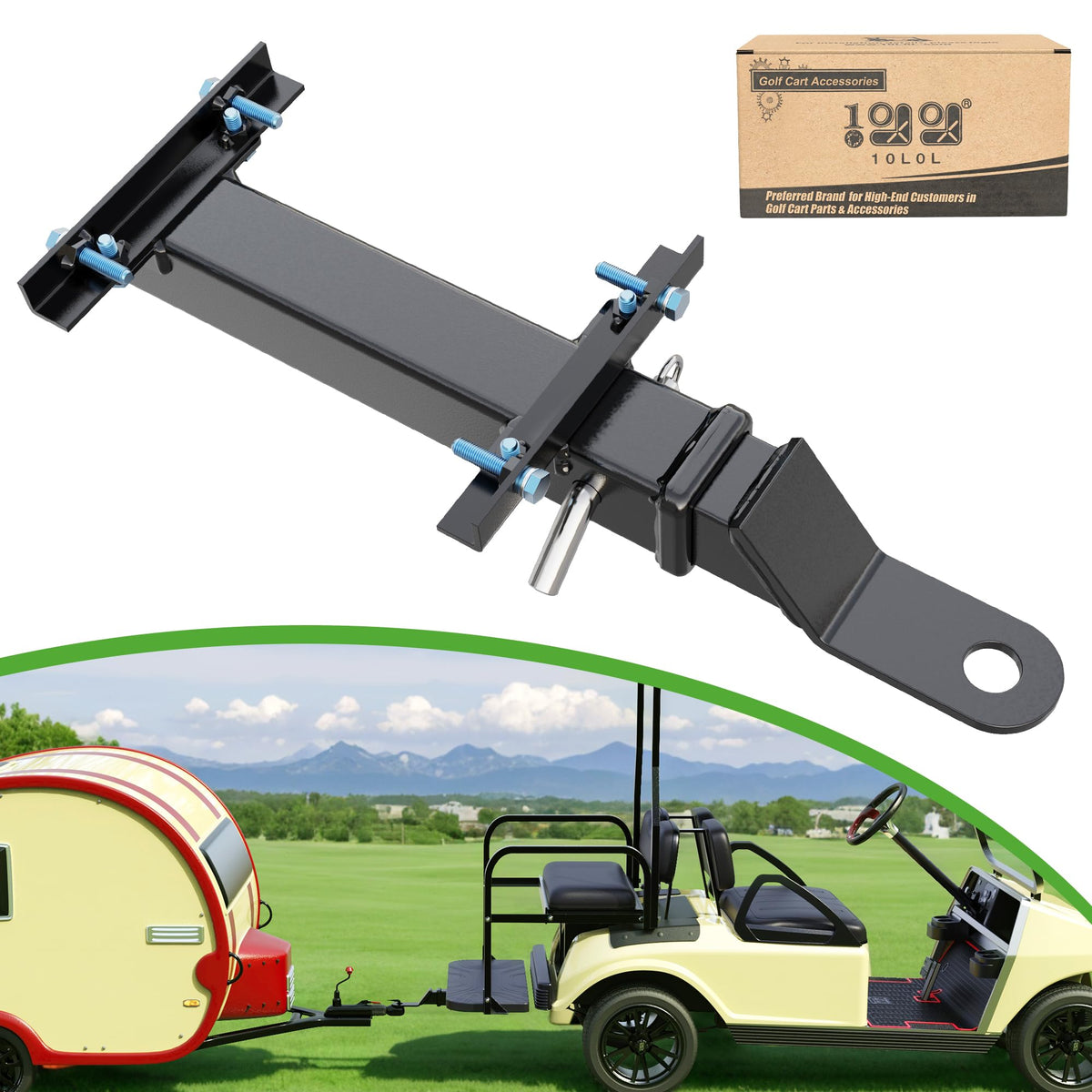 10L0L golf cart trailer hitch in heavy-duty steel for durable towing