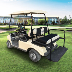 10L0L golf cart two-tone design adds style while guarding seats.