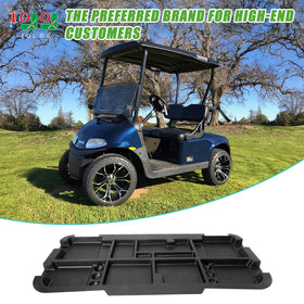 10L0L golf cart under-seat storage tray installed on EZGO RXV demonstrates quick access.