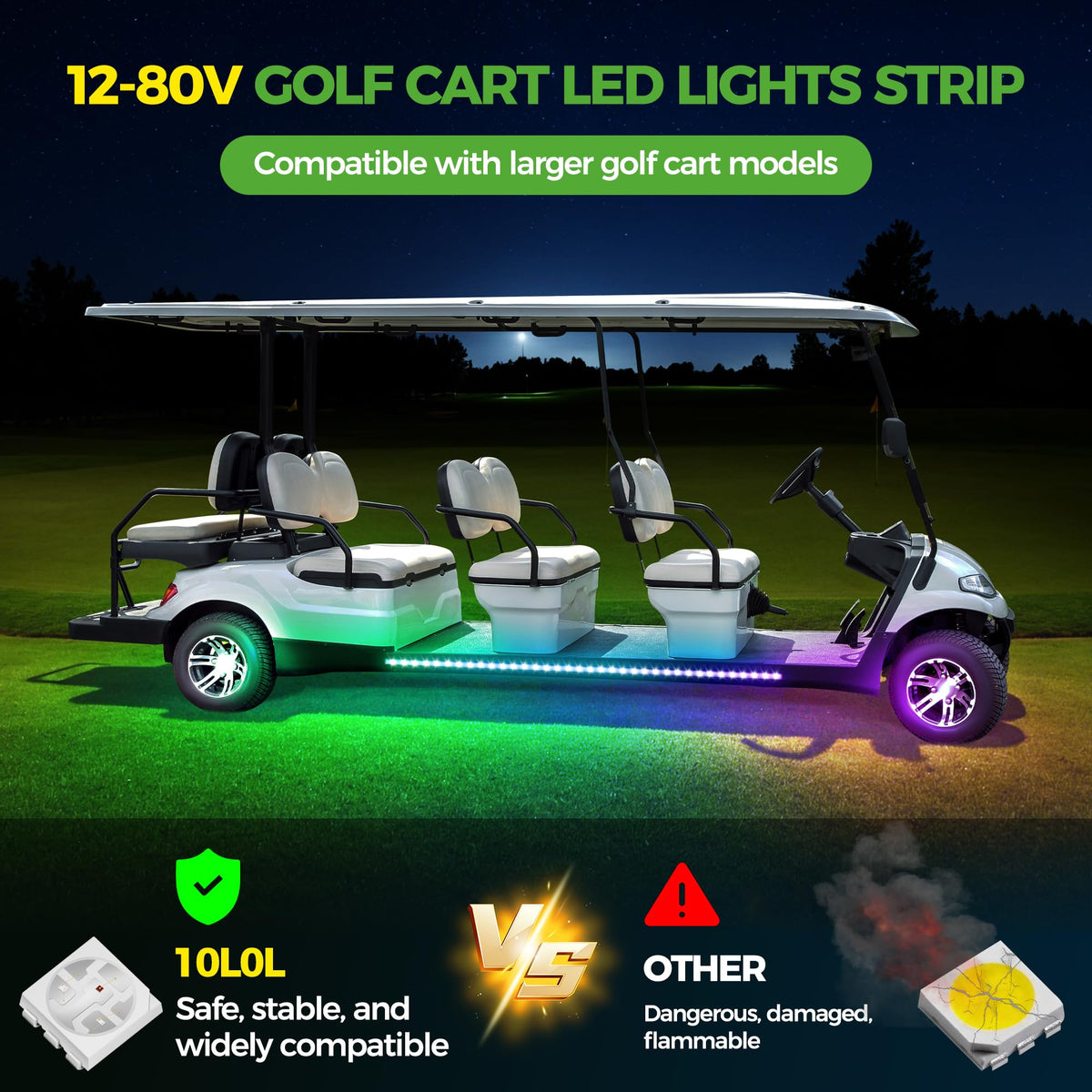 10L0L golf cart underbody light kit 24-5inch strip with bold color options