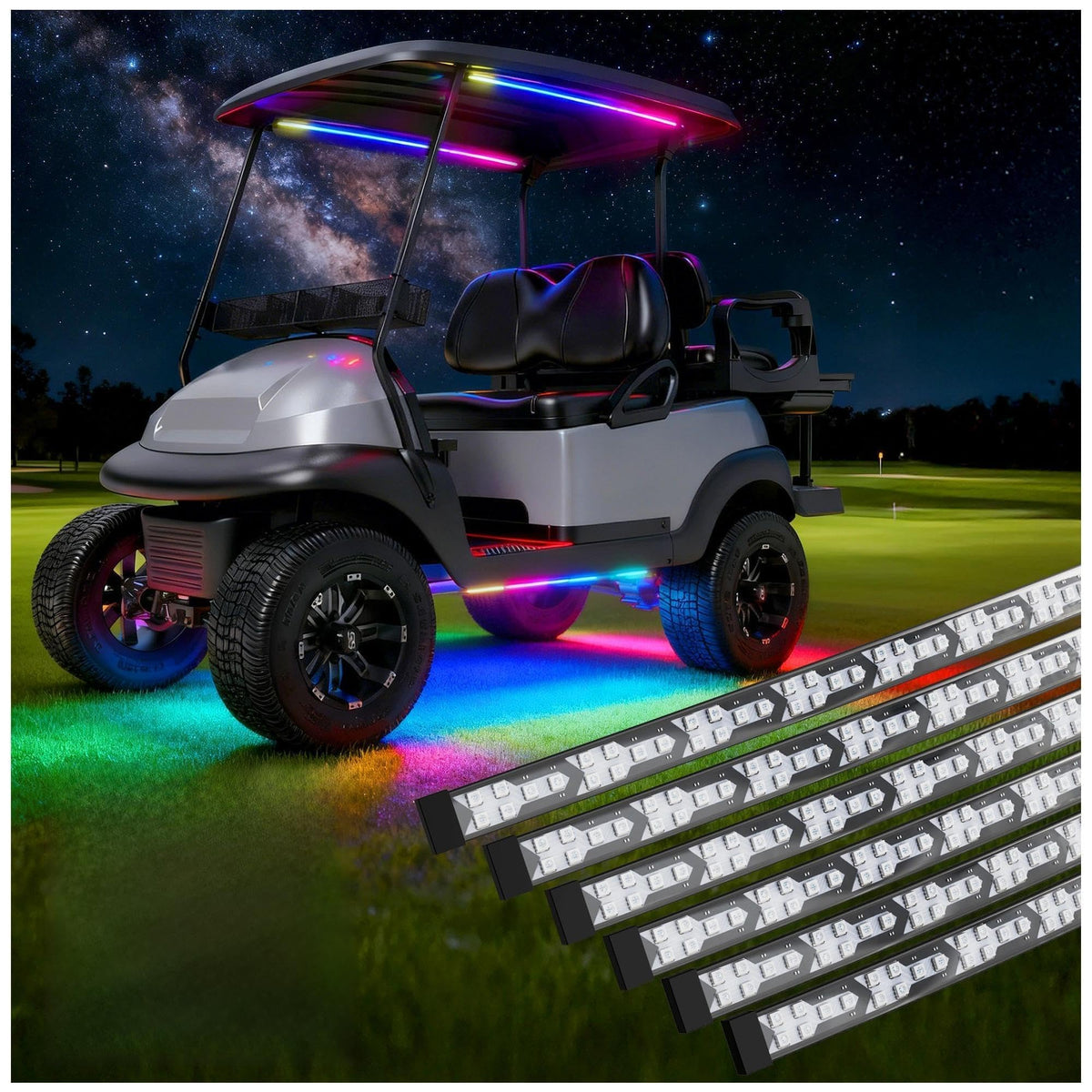 10L0L golf cart underbody light kit shows herringbone pattern for standout style