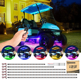 10L0L golf cart underglow kit with canopy lights enhances nighttime visibility and curb appeal