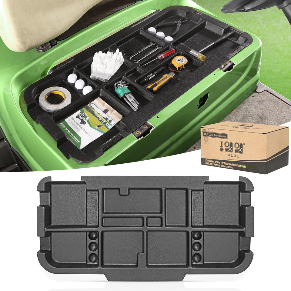 10L0L golf cart underseat storage tray for EZGO RXV neatly organizes essentials