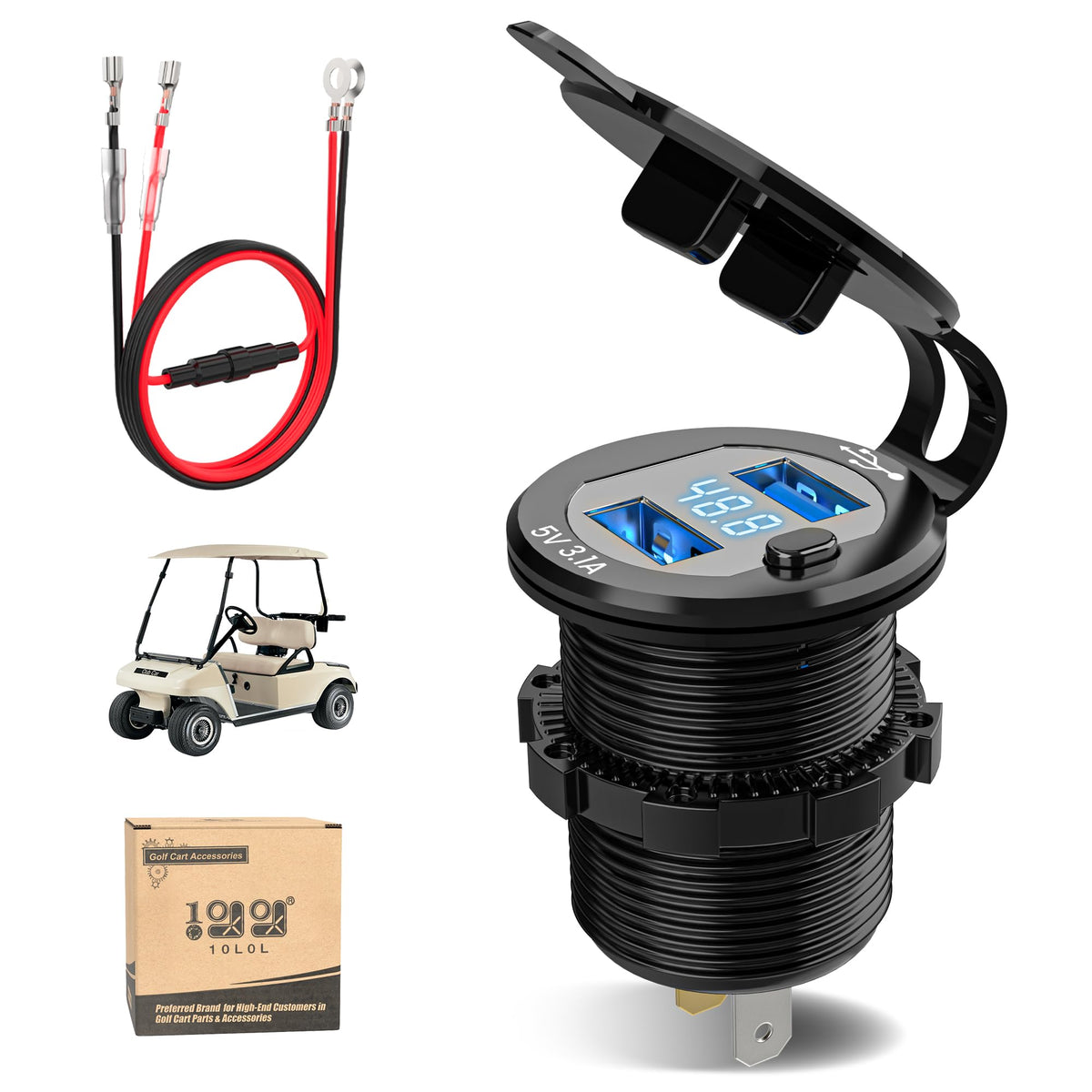 10L0L Golf Cart USB dual ports charging two devices on the go