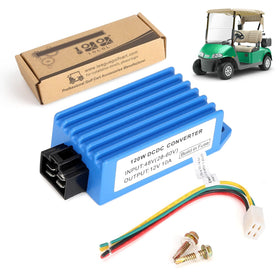 10L0L golf cart voltage reducer front view, compact regulator for tight installs