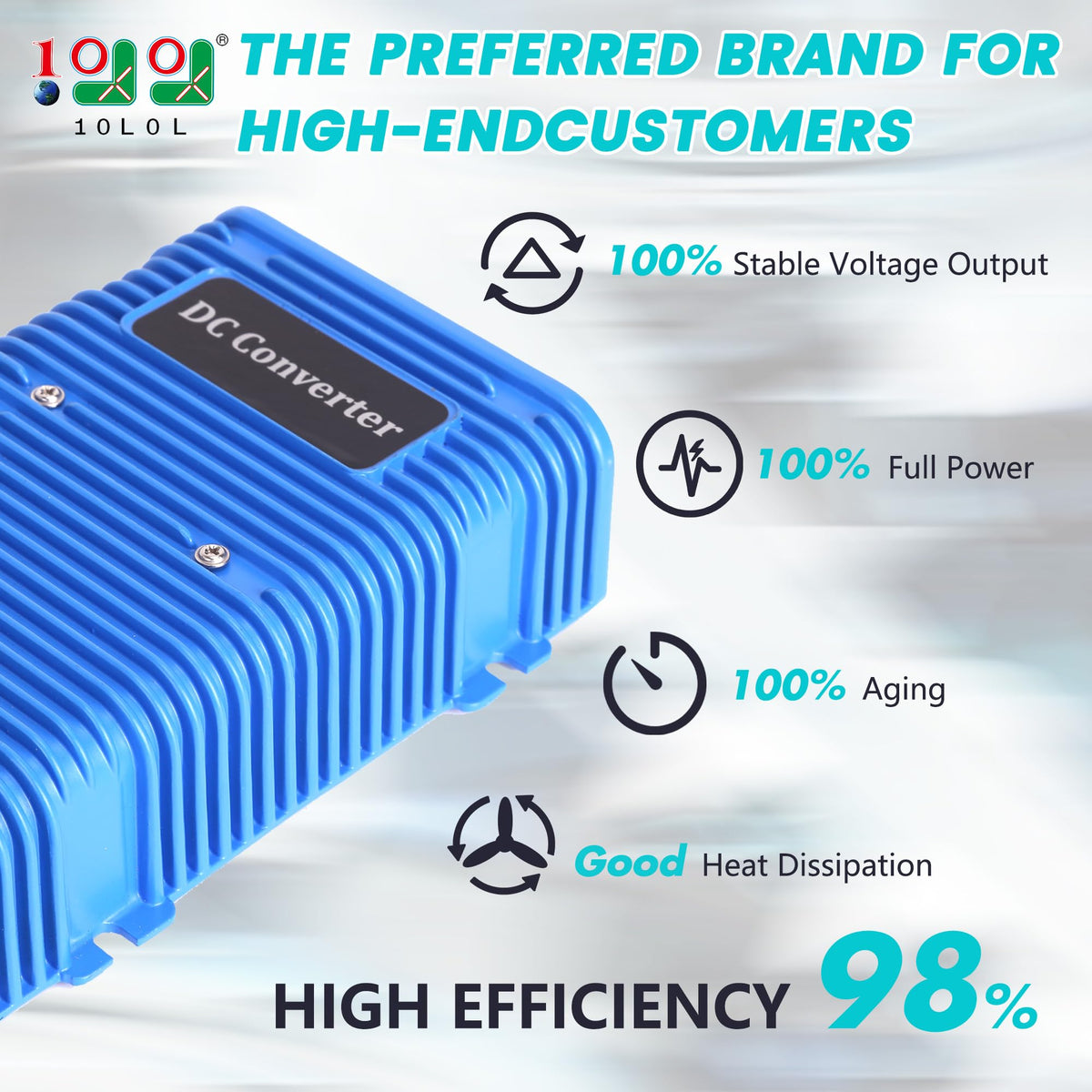 10L0L Golf Cart Voltage Reducer side panel highlights aluminum shell for durable protection.