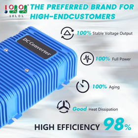 10L0L Golf Cart Voltage Reducer side panel highlights aluminum shell for durable protection.